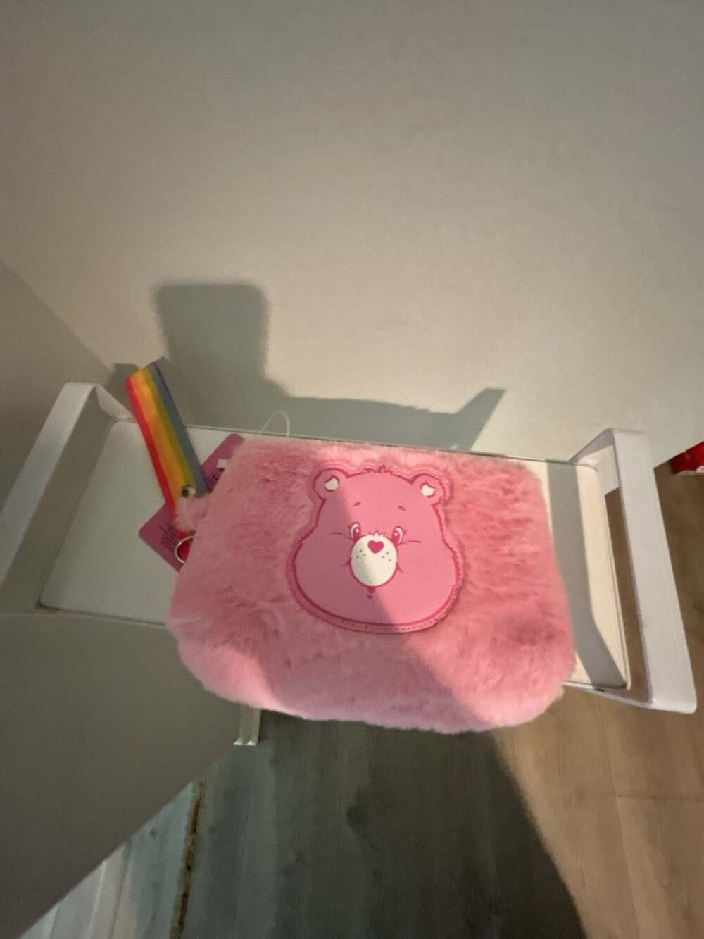 Care Bears Pink Plush Cosmetic Makeup Bag with Rainbow Strap